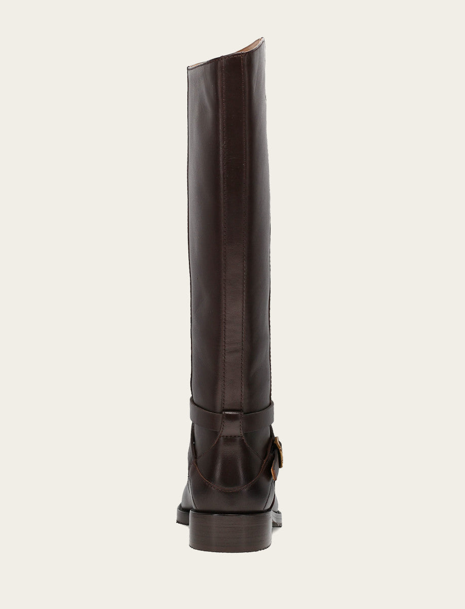 Frye Women's Dark Brown Melissa Belted Riding Wide Calf Boot Dark Brown