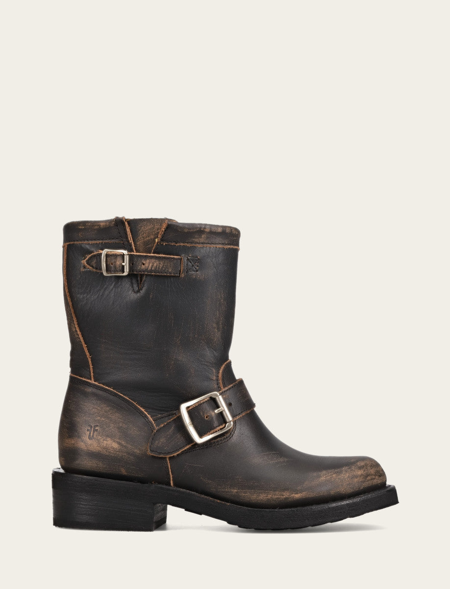Frye Women's Distressed Black Viv Short Engineer Boot Distressed Black