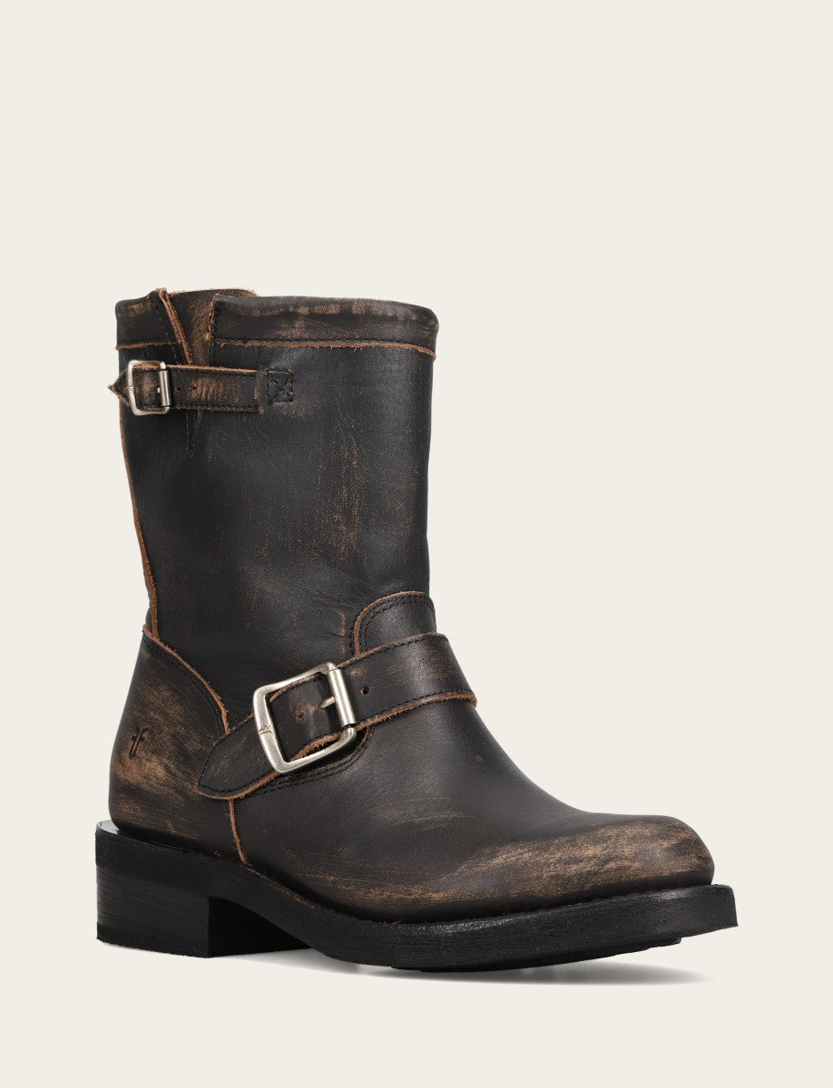 Frye Women's Distressed Black Viv Short Engineer Boot Distressed Black
