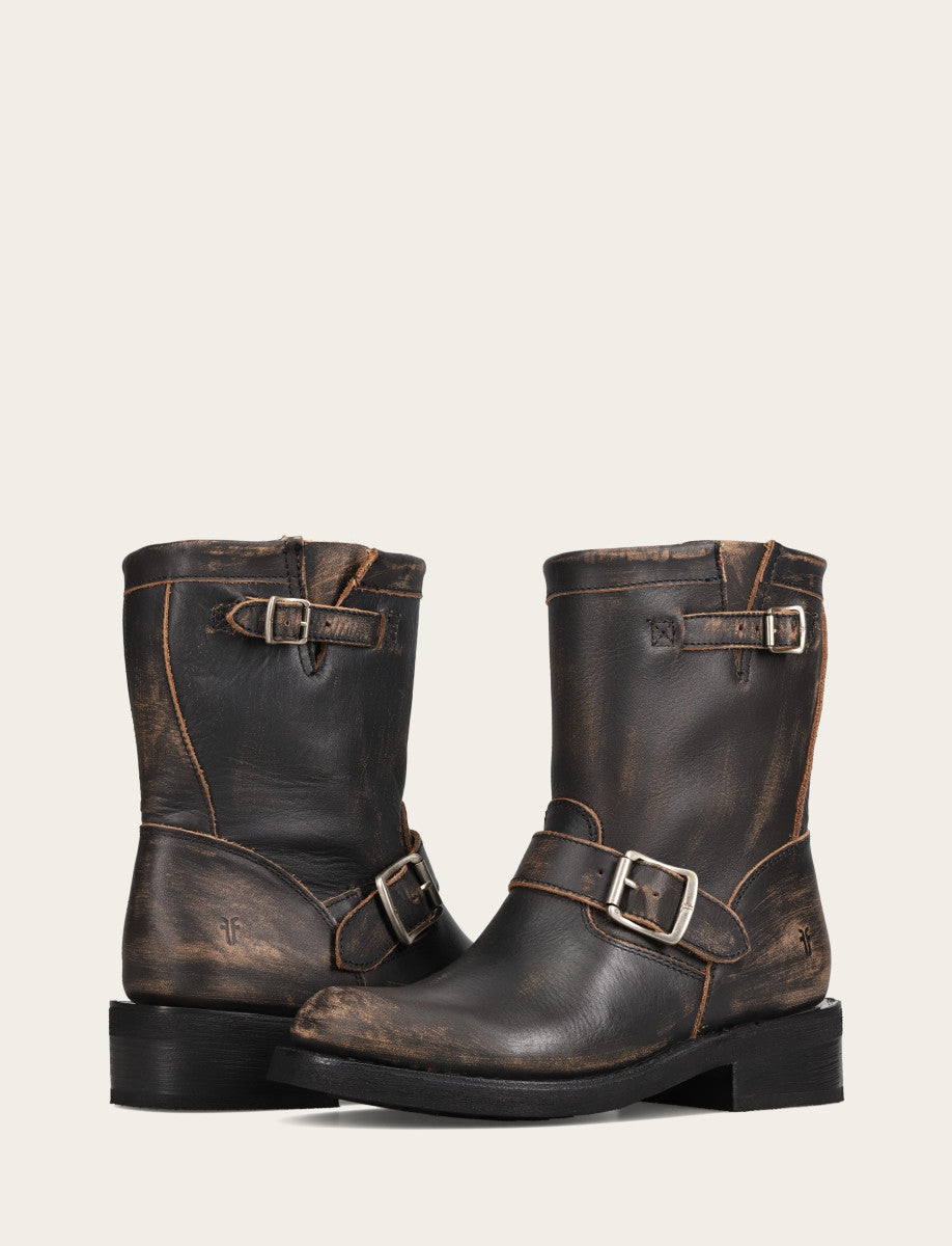 Frye Women's Distressed Black Viv Short Engineer Boot Distressed Black