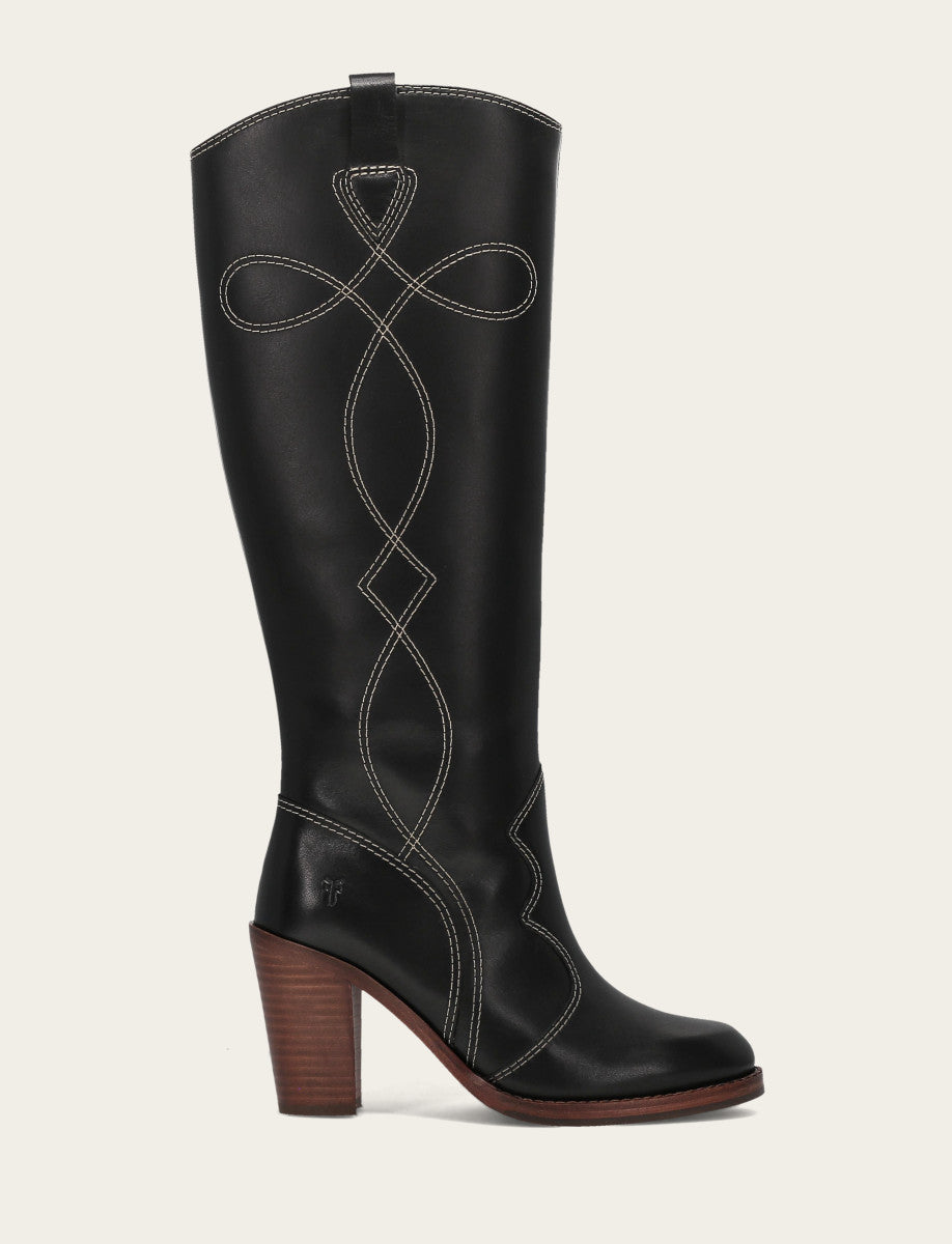Frye Women's Black Corinne Tall Deco Stitch Boot Black