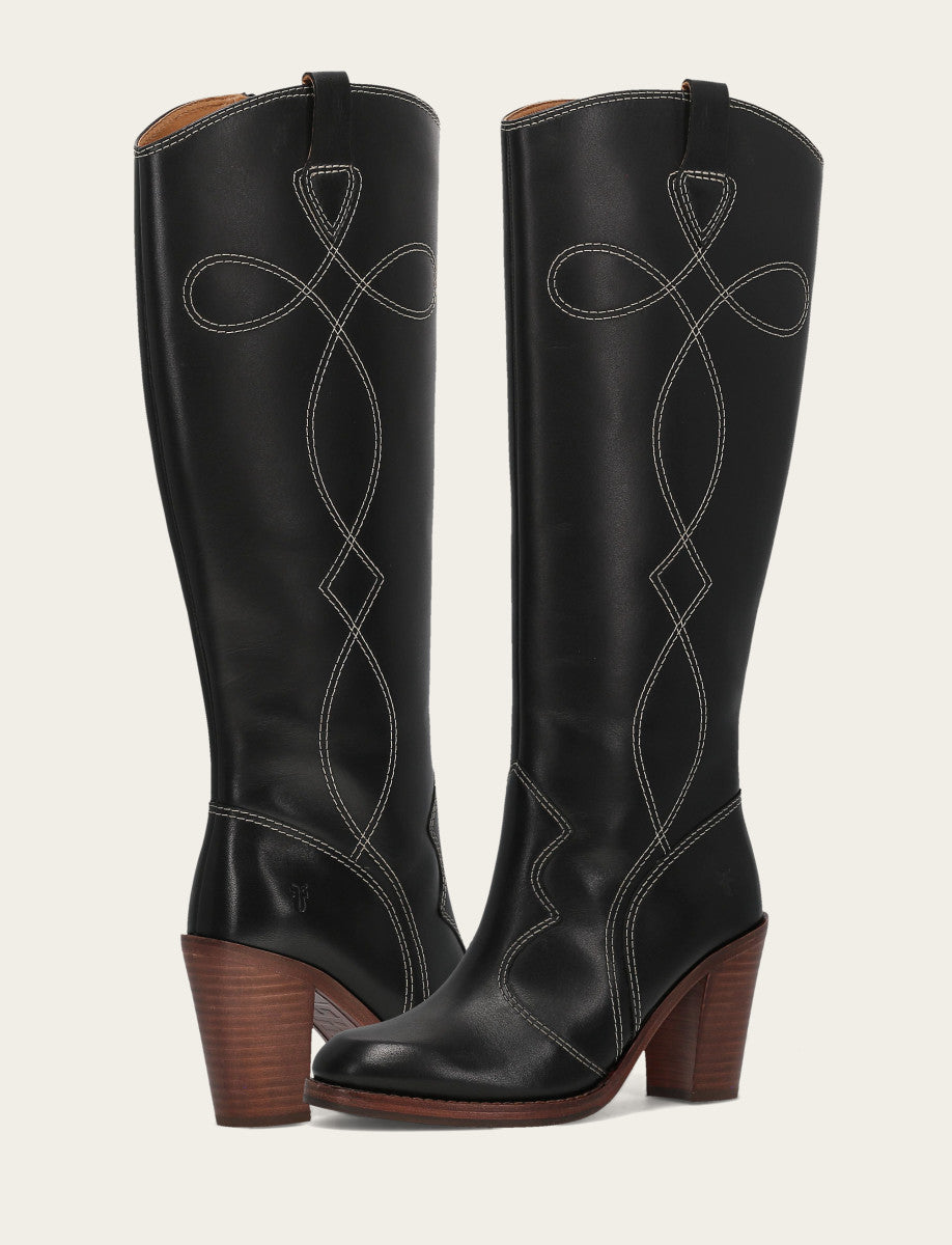 Frye Women's Black Corinne Tall Deco Stitch Boot Black