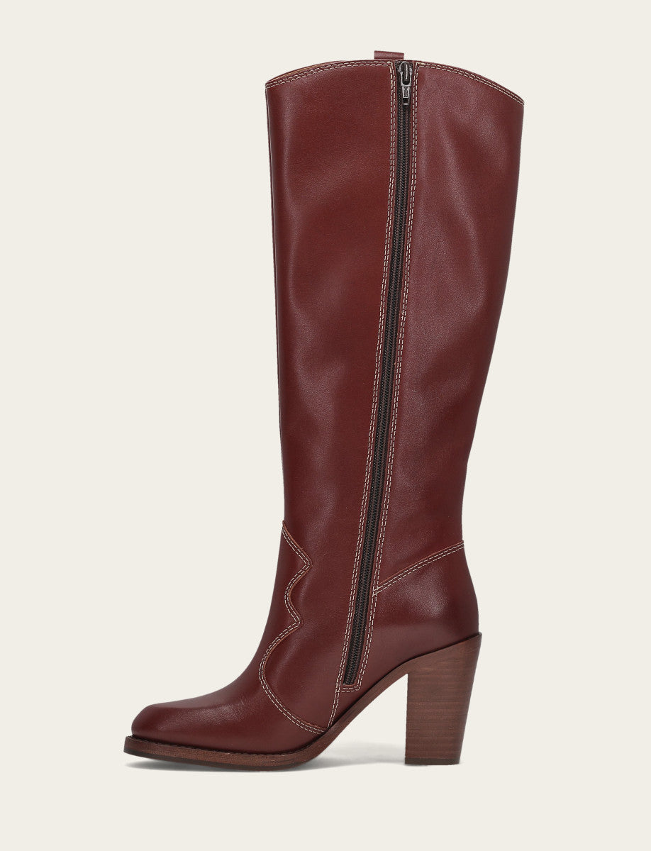 Frye Women's Cranberry Corinne Tall Deco Stitch Boot Cranberry