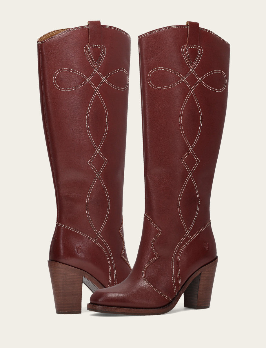 Frye Women's Cranberry Corinne Tall Deco Stitch Boot Cranberry