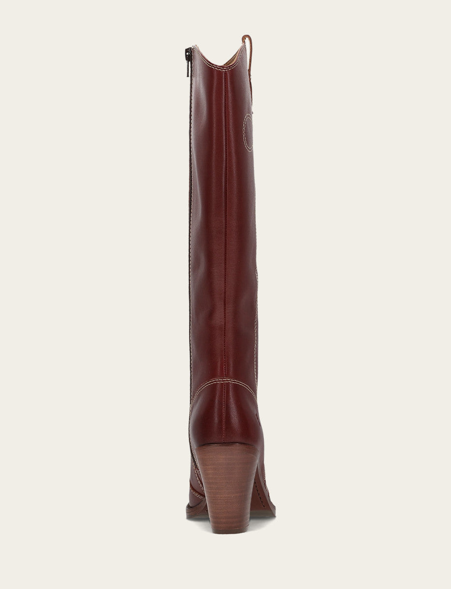 Frye Women's Cranberry Corinne Tall Deco Stitch Boot Cranberry