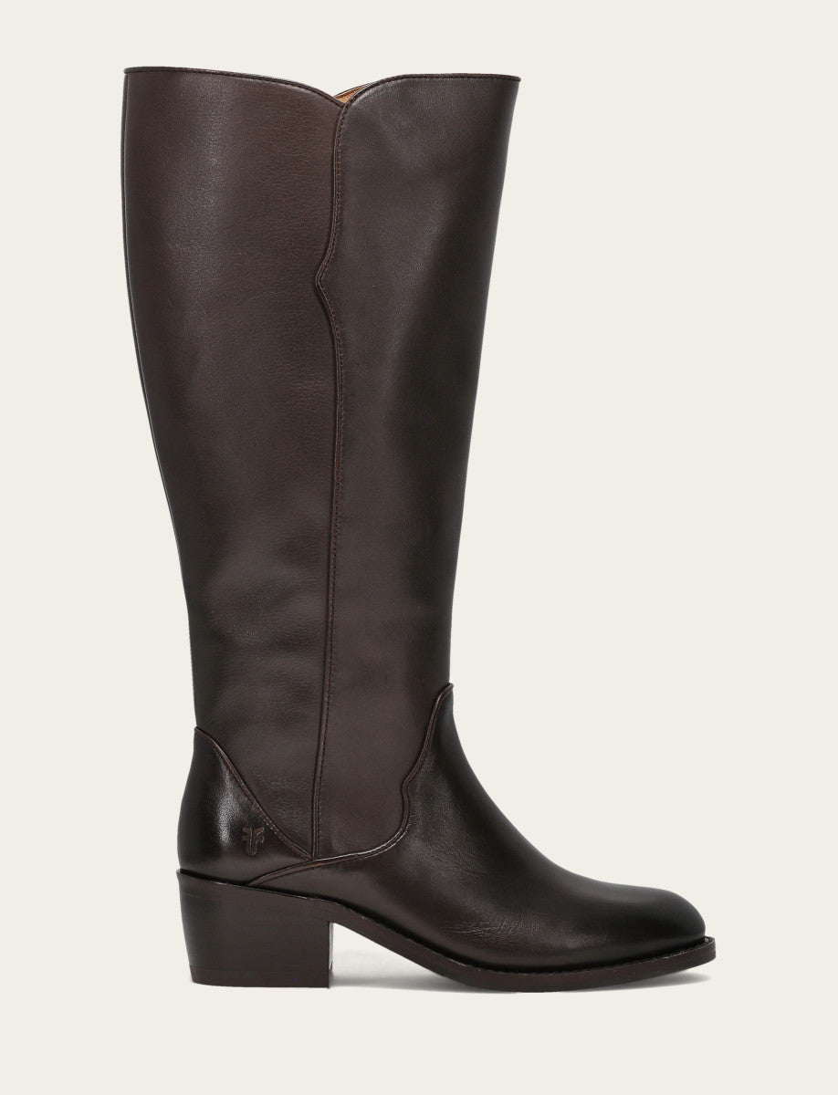 Frye Women's Dark Brown Carson 2 Piping Tall Wide Calf Boot Dark Brown
