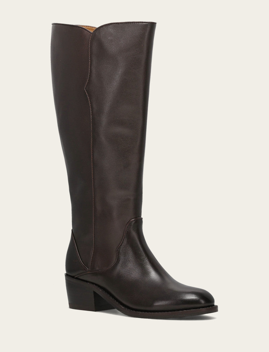 Frye Women's Dark Brown Carson 2 Piping Tall Wide Calf Boot Dark Brown