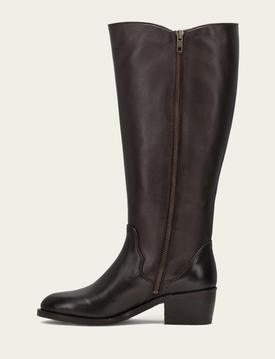 Frye Women's Dark Brown Carson 2 Piping Tall Wide Calf Boot Dark Brown