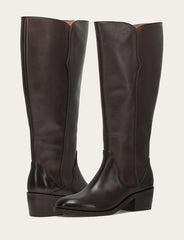 Frye Women's Dark Brown Carson 2 Piping Tall Wide Calf Boot Dark Brown