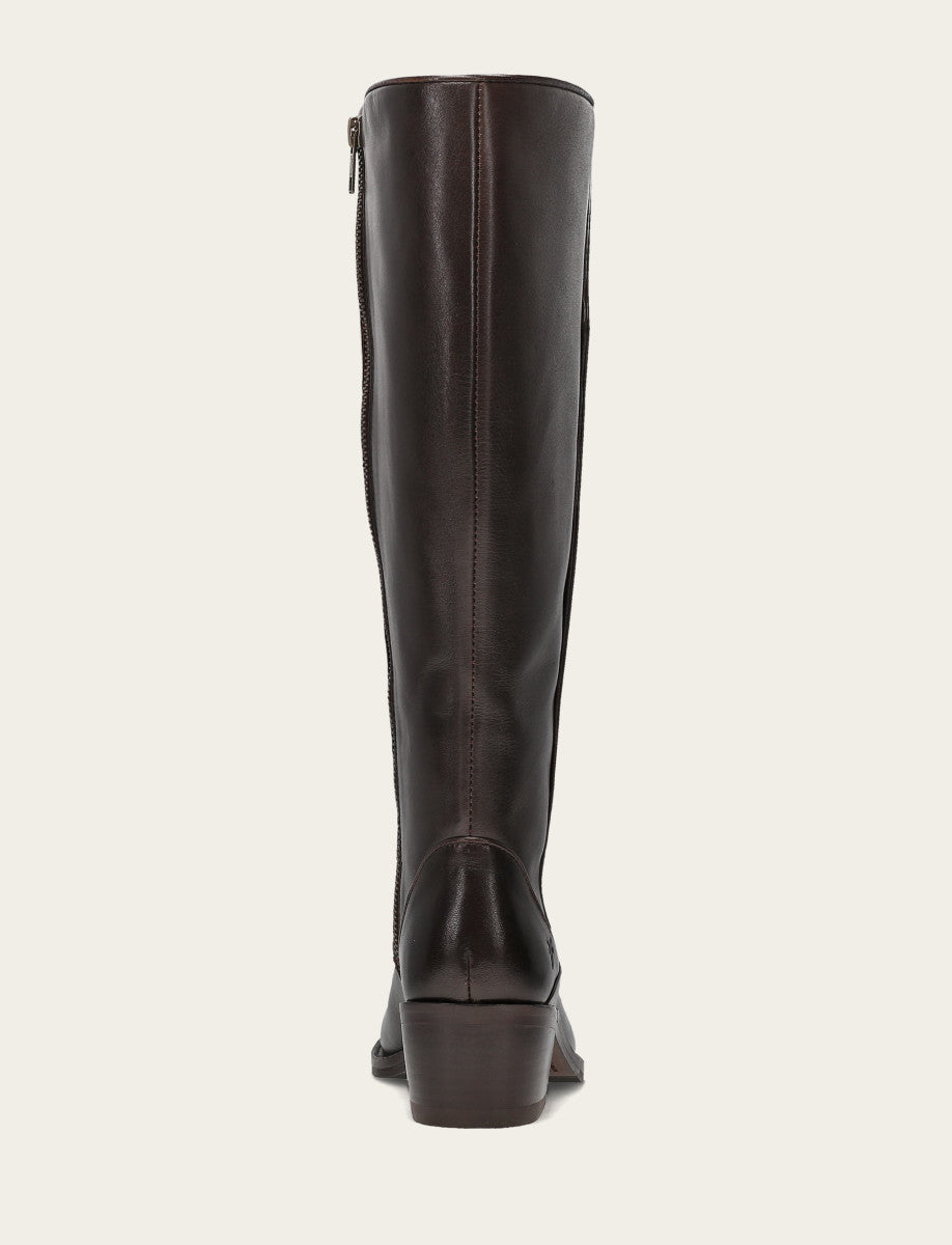 Frye Women's Dark Brown Carson 2 Piping Tall Wide Calf Boot Dark Brown