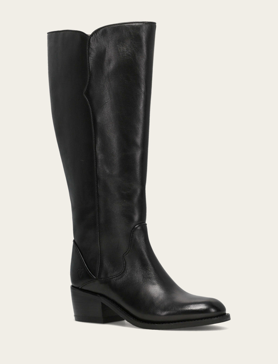 Frye Women's Black Carson 2 Piping Tall Wide Calf Boot Black