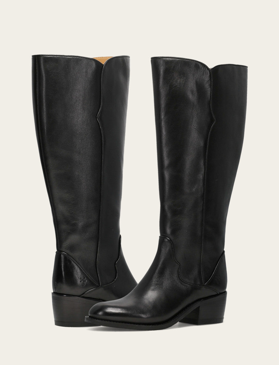 Frye Women's Black Carson 2 Piping Tall Wide Calf Boot Black