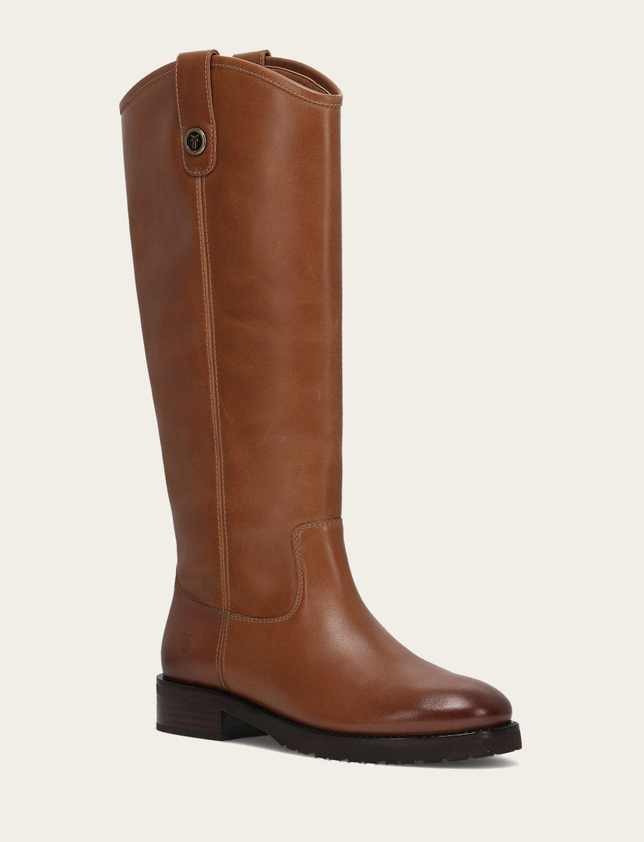 Frye Women's Tan Melissa Lug Button Tall Wide Calf Boot Tan