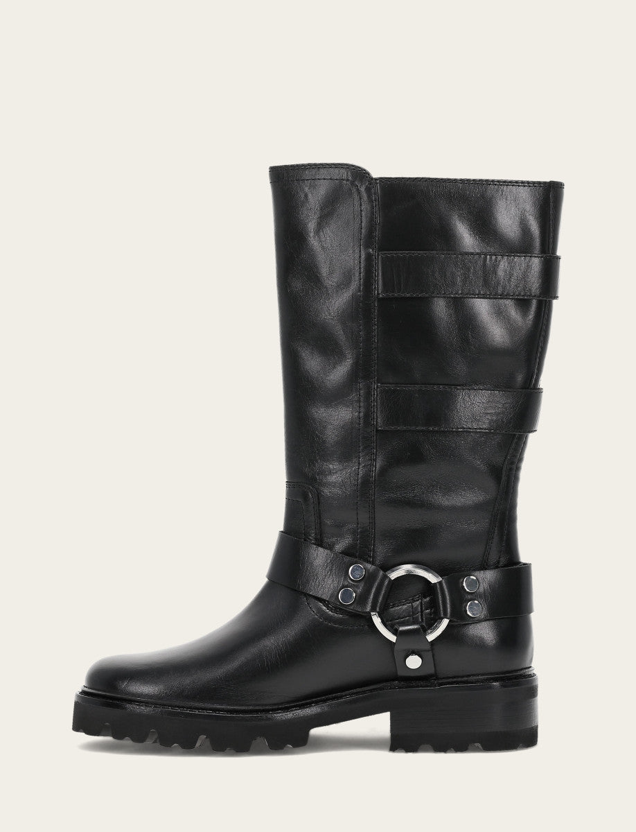 Frye Women's Black Olivia Moto Mid Boot Black