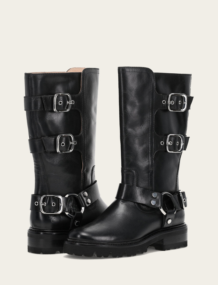 Frye Women's Black Olivia Moto Mid Boot Black