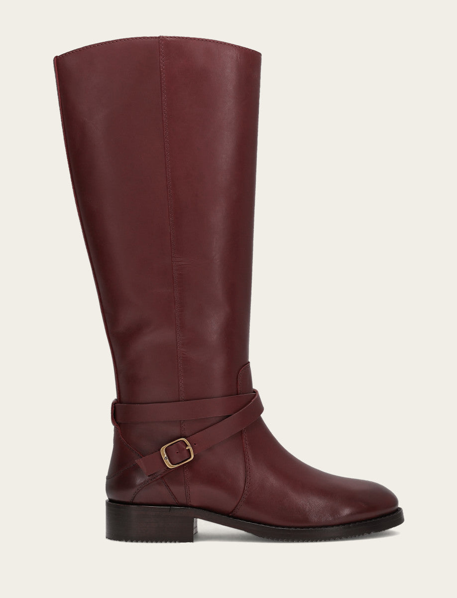 Frye Women's Merlot Melissa Belted Riding Wide Calf Boot Merlot