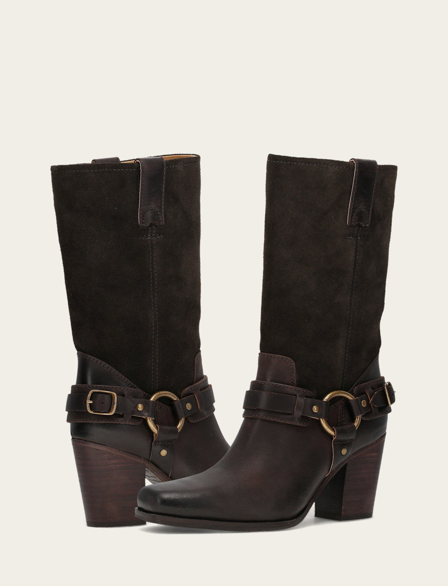 Frye Women's Dark Brown Shiloh Harness Belted Boot Dark Brown