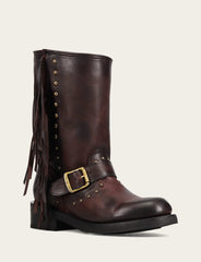 Frye Women's Cherry Lacquer Viv Fringe Engineer Boot Cherry Lacquer