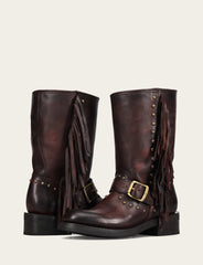 Frye Women's Cherry Lacquer Viv Fringe Engineer Boot Cherry Lacquer