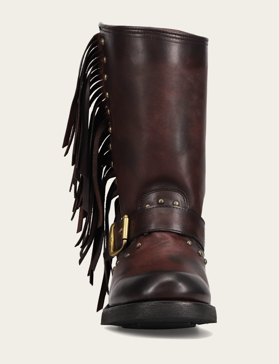 Frye Women's Cherry Lacquer Viv Fringe Engineer Boot Cherry Lacquer