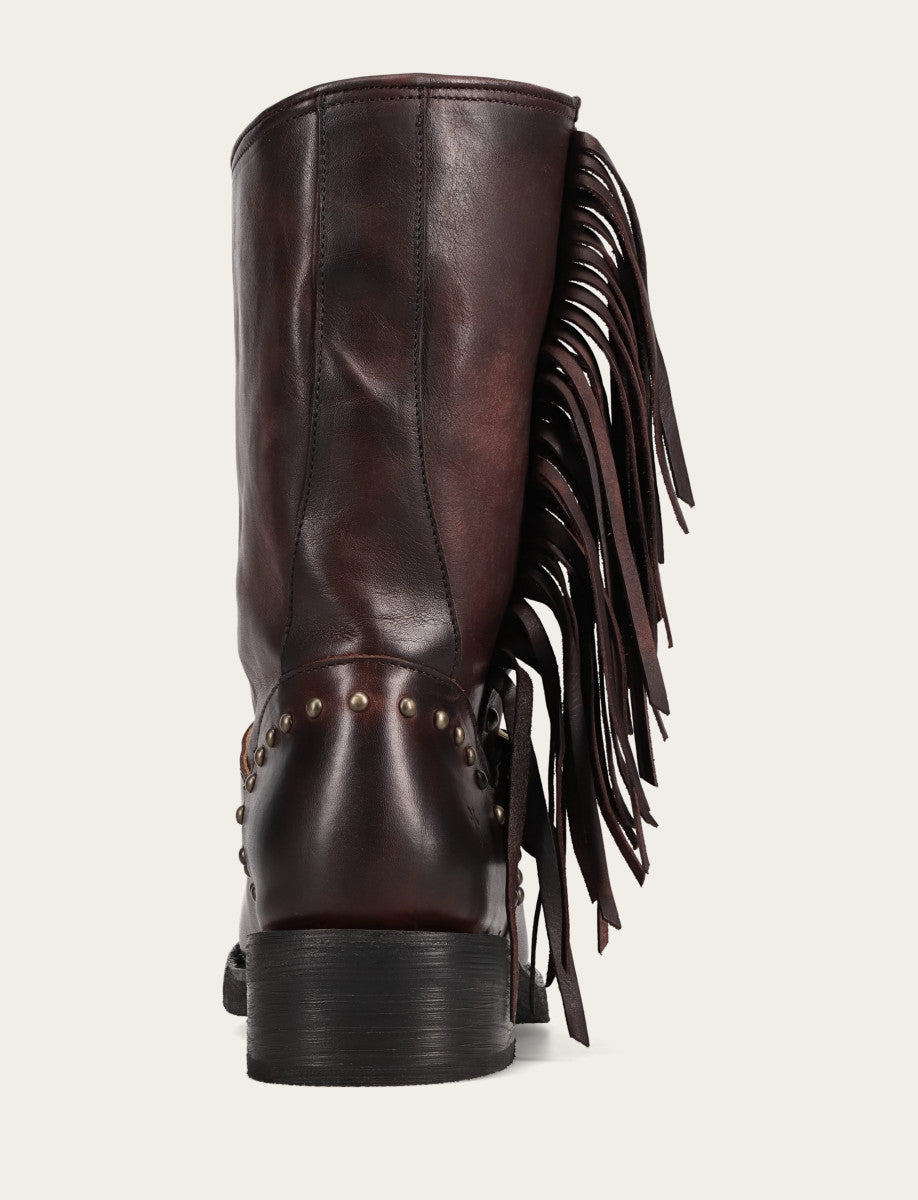 Frye Women's Cherry Lacquer Viv Fringe Engineer Boot Cherry Lacquer