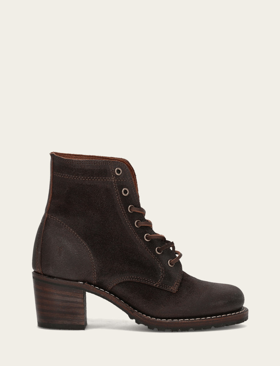 Frye Women's Dark Brown Sabrina 6G Lace Up Boots Dark Brown