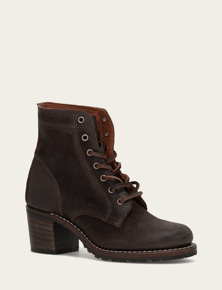 Frye Women's Dark Brown Sabrina 6G Lace Up Boots Dark Brown