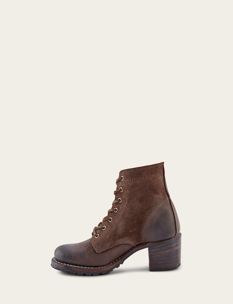 Frye Women's Dark Brown Sabrina 6G Lace Up Boots Dark Brown