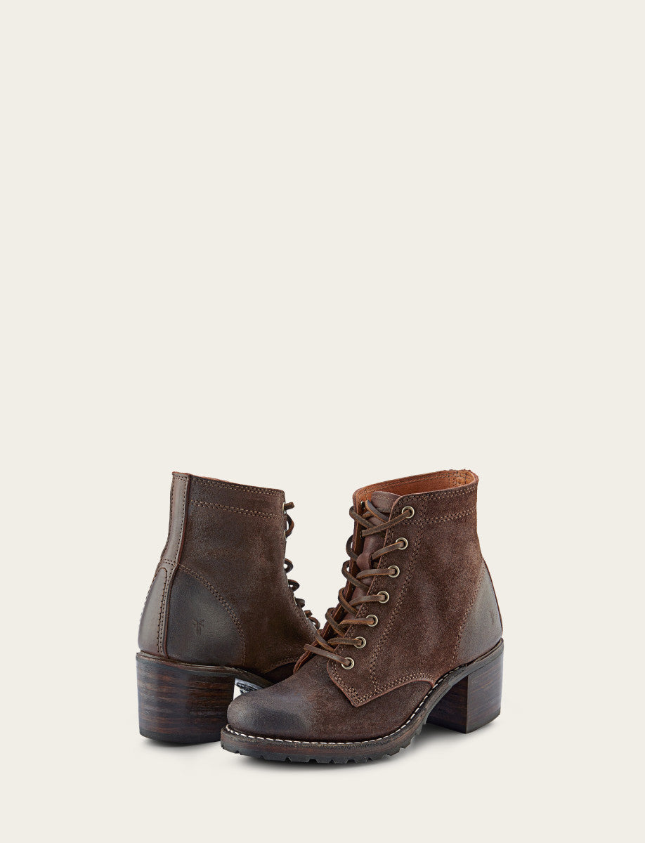 Frye Women's Dark Brown Sabrina 6G Lace Up Boots Dark Brown