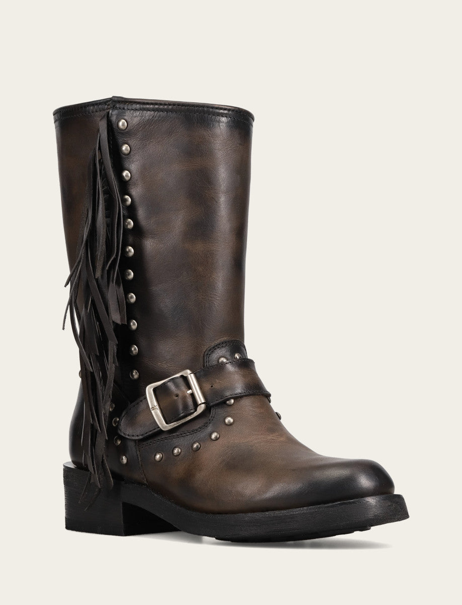 Frye Women's Black Viv Fringe Engineer Boot Black