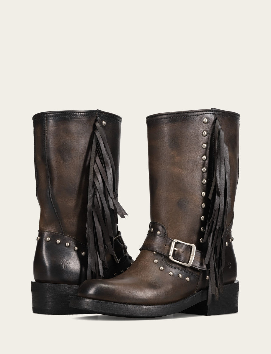Frye Women's Black Viv Fringe Engineer Boot Black