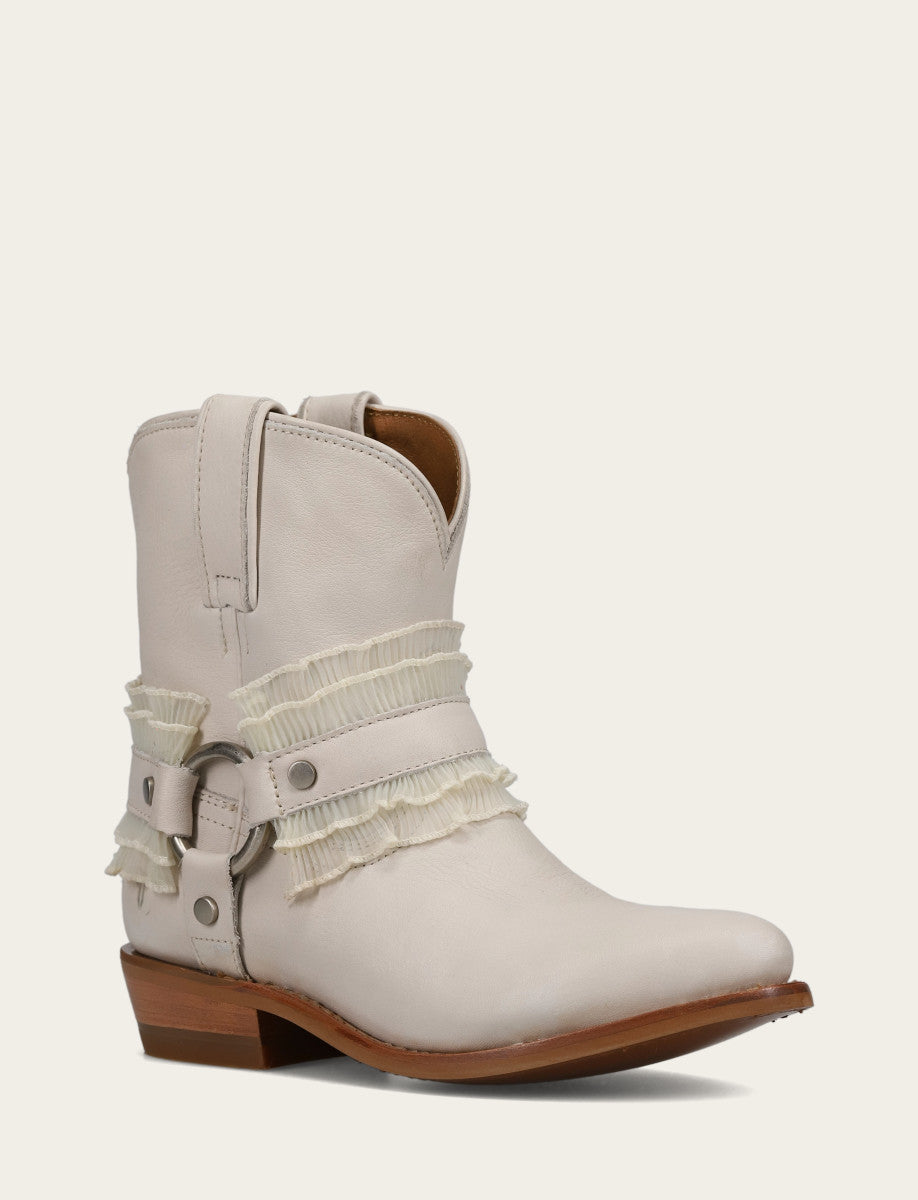 Frye Women's Ivory Billy Harness Ruffle Boots Ivory