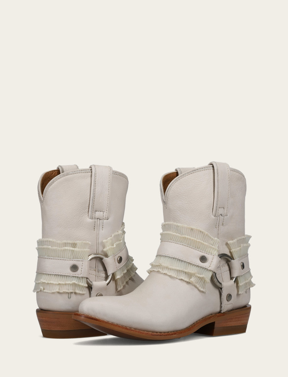 Frye Women's Ivory Billy Harness Ruffle Boots Ivory