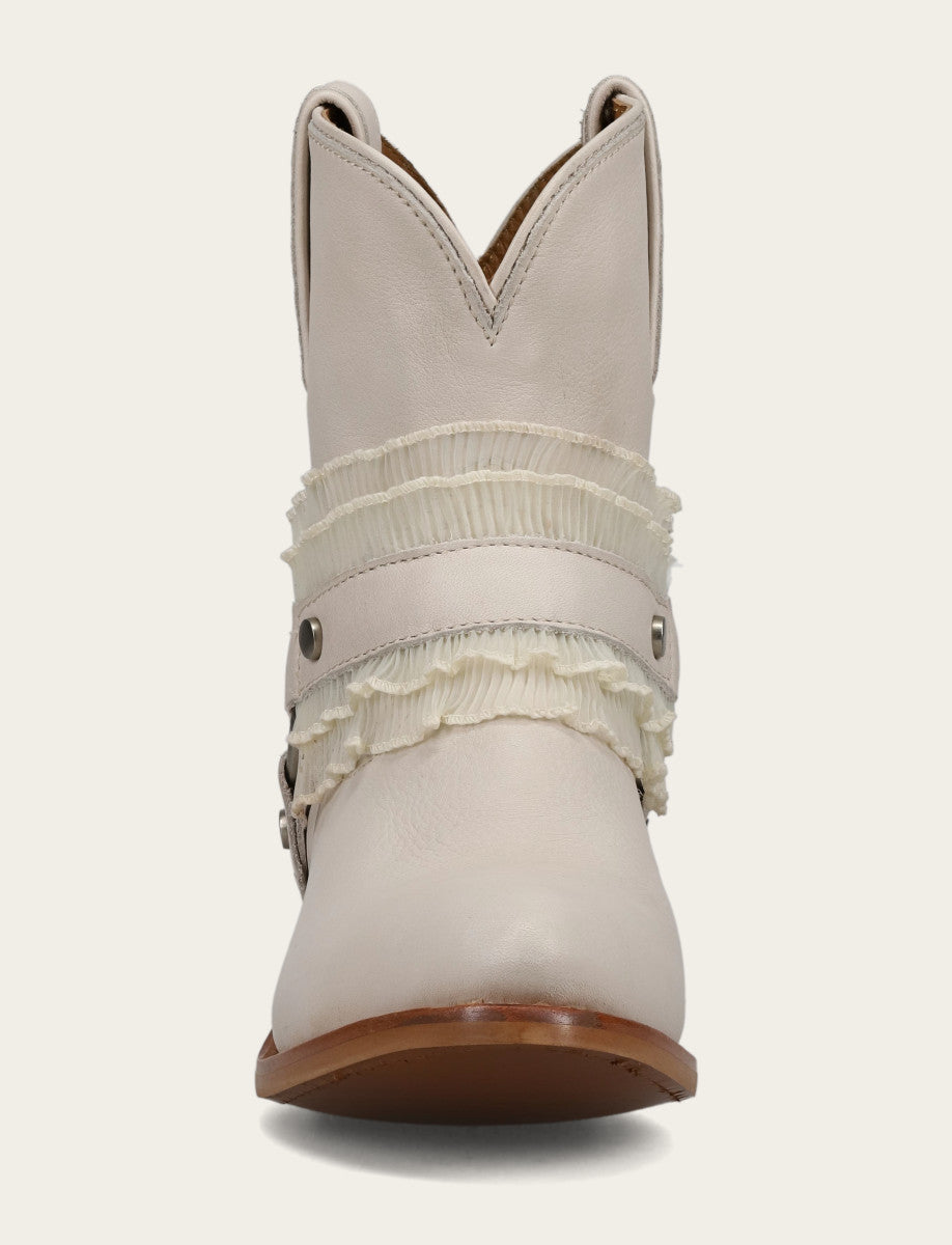 Frye Women's Ivory Billy Harness Ruffle Boots Ivory