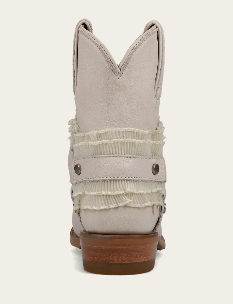 Frye Women's Ivory Billy Harness Ruffle Boots Ivory