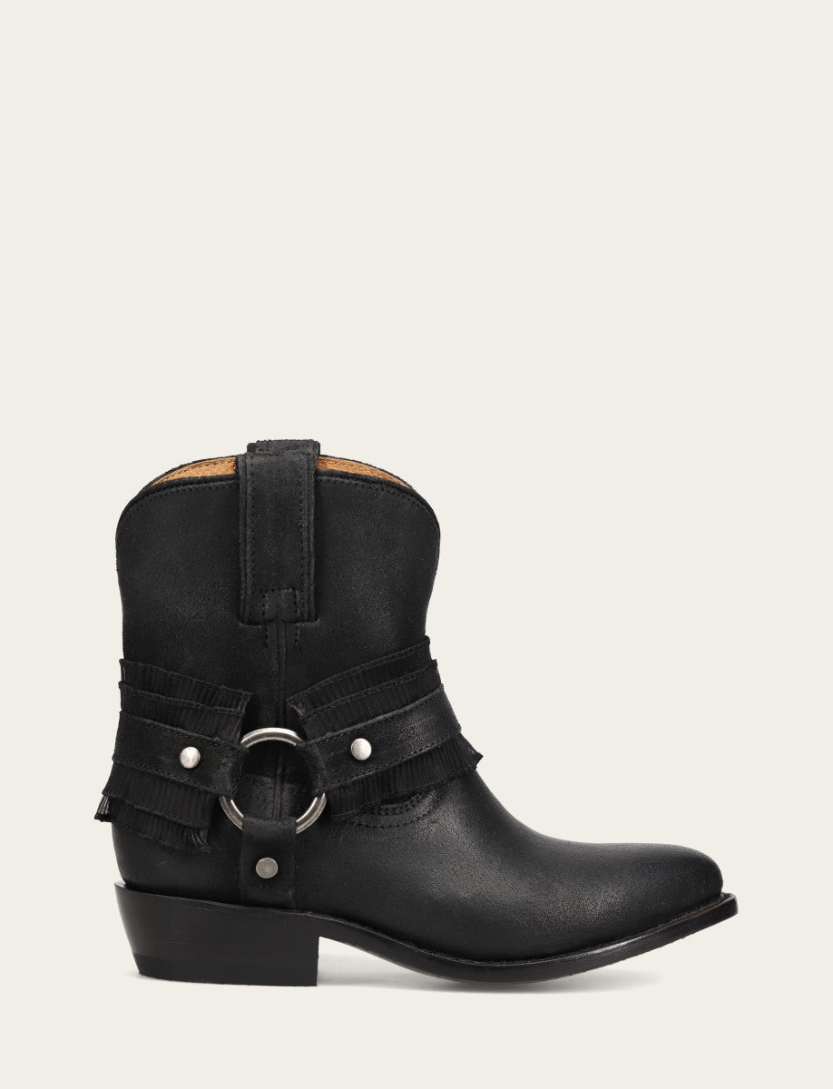 Frye Women's Black Billy Harness Ruffle Boots Black