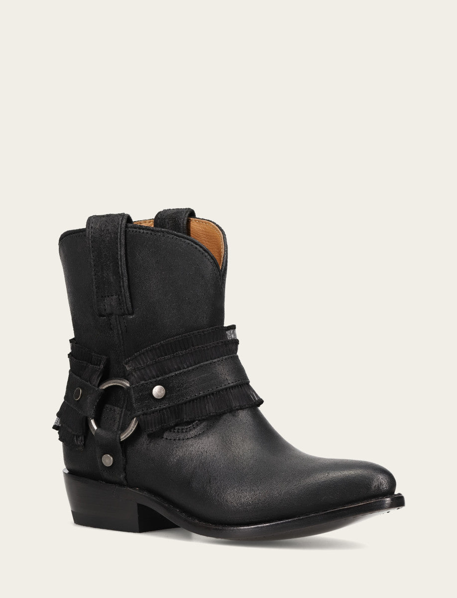 Frye Women's Black Billy Harness Ruffle Boots Black