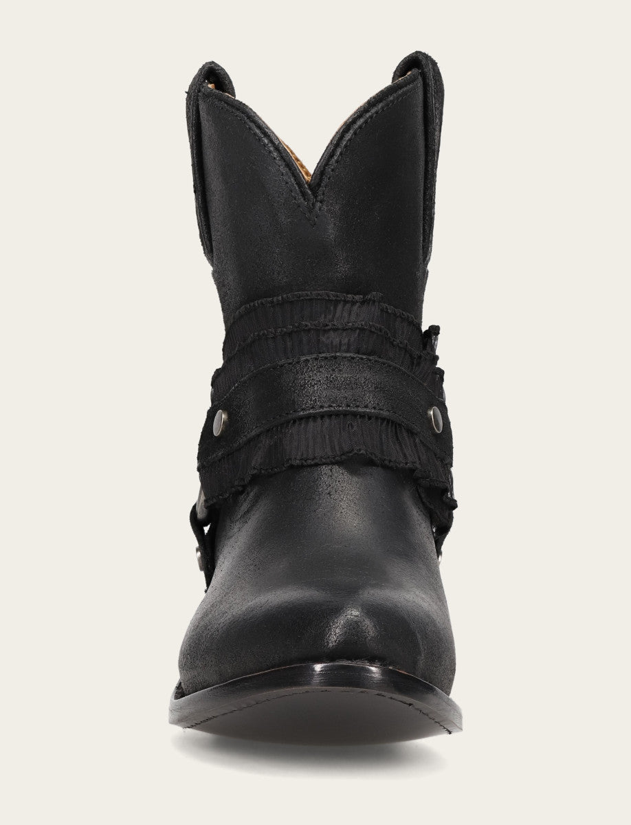 Frye Women's Black Billy Harness Ruffle Boots Black