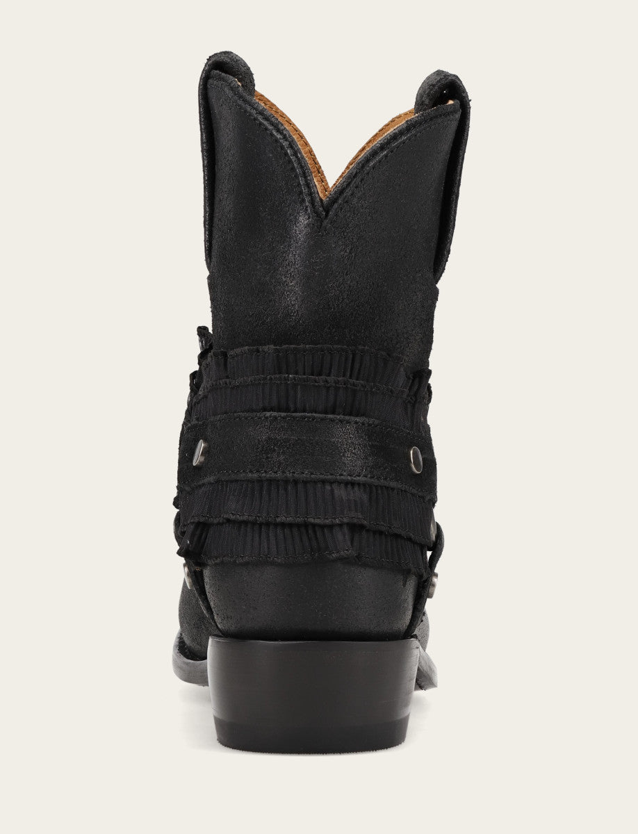 Frye Women's Black Billy Harness Ruffle Boots Black
