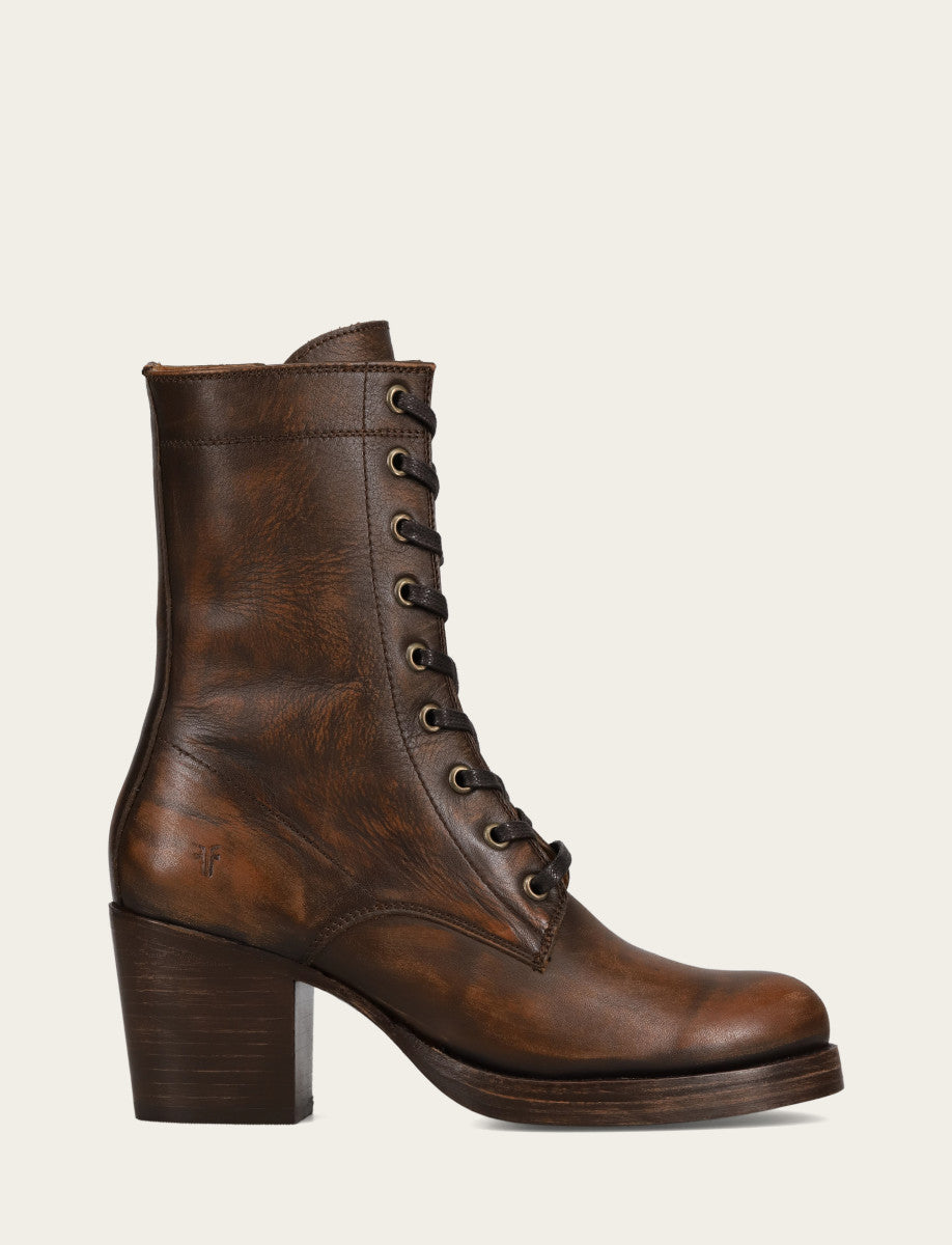 Frye Women's Distressed Dk Brown Jean Lace Up Boot Distressed Dark Brown