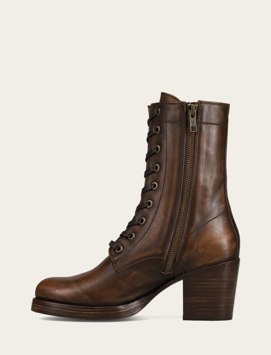 Frye Women's Distressed Dk Brown Jean Lace Up Boot Distressed Dark Brown