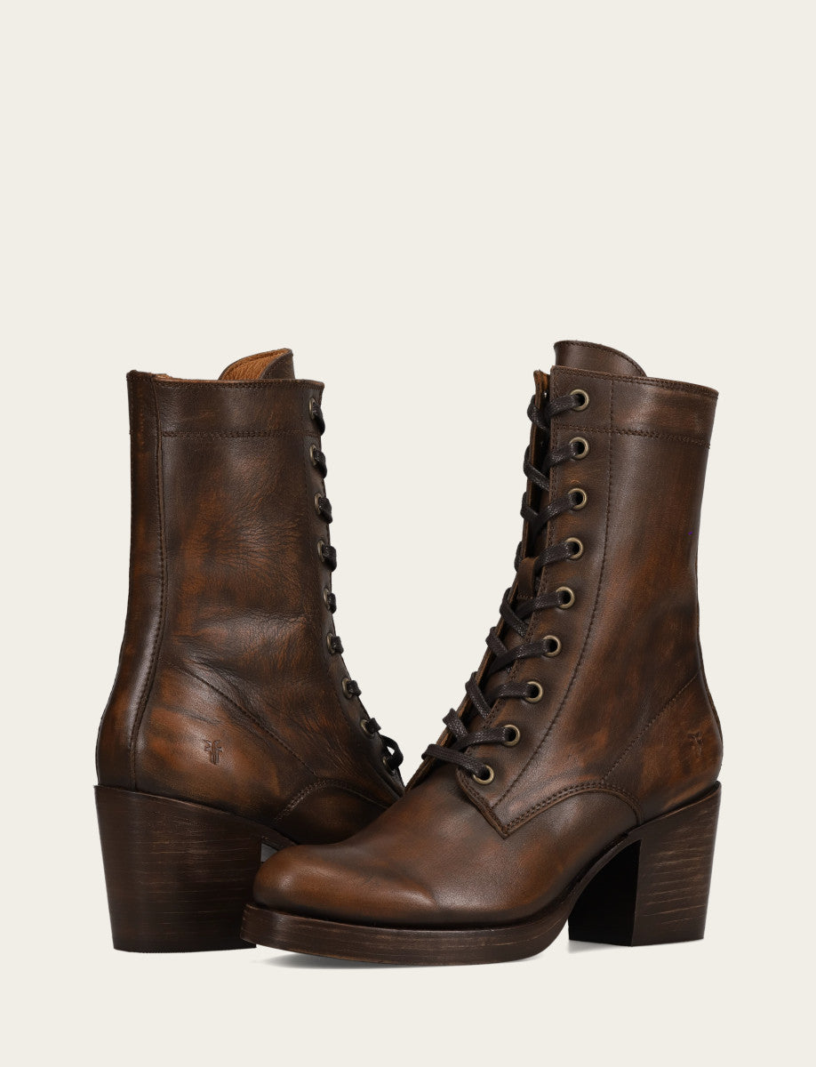 Frye Women's Distressed Dk Brown Jean Lace Up Boot Distressed Dark Brown