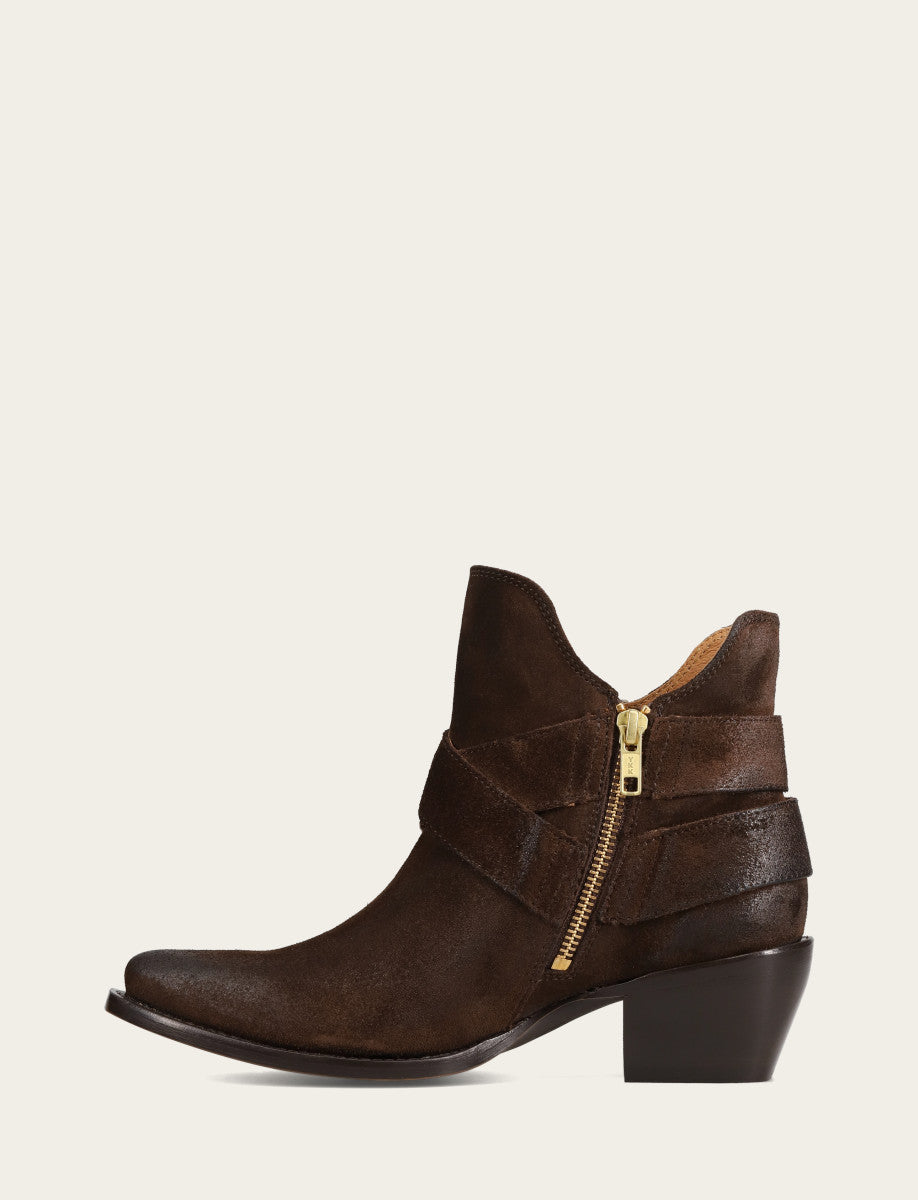 Frye Women's Chocolate Sacha Multi Strap Booties Chocolate