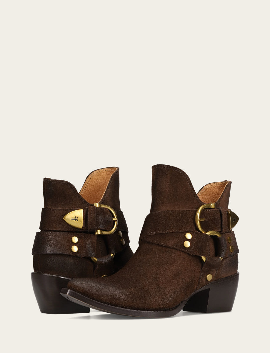 Frye Women's Chocolate Sacha Multi Strap Booties Chocolate