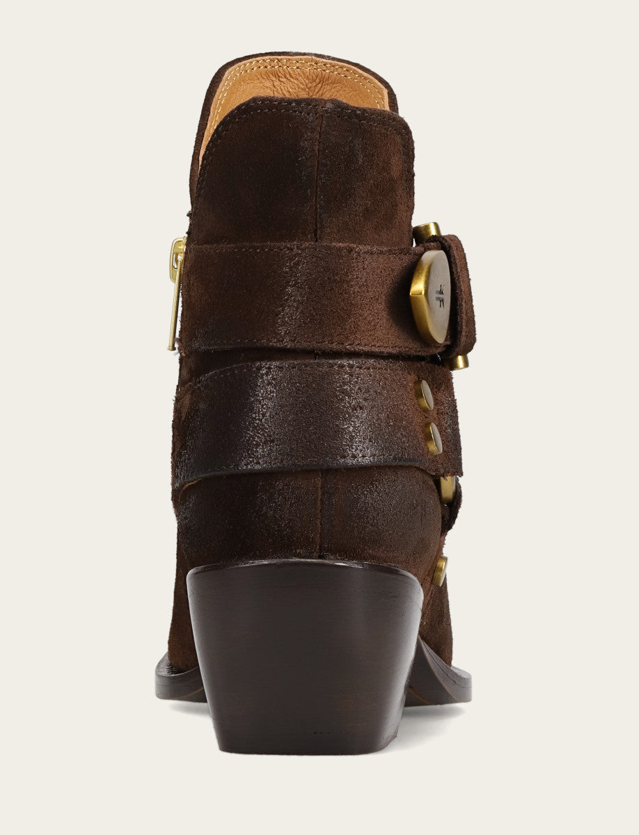 Frye Women's Chocolate Sacha Multi Strap Booties Chocolate