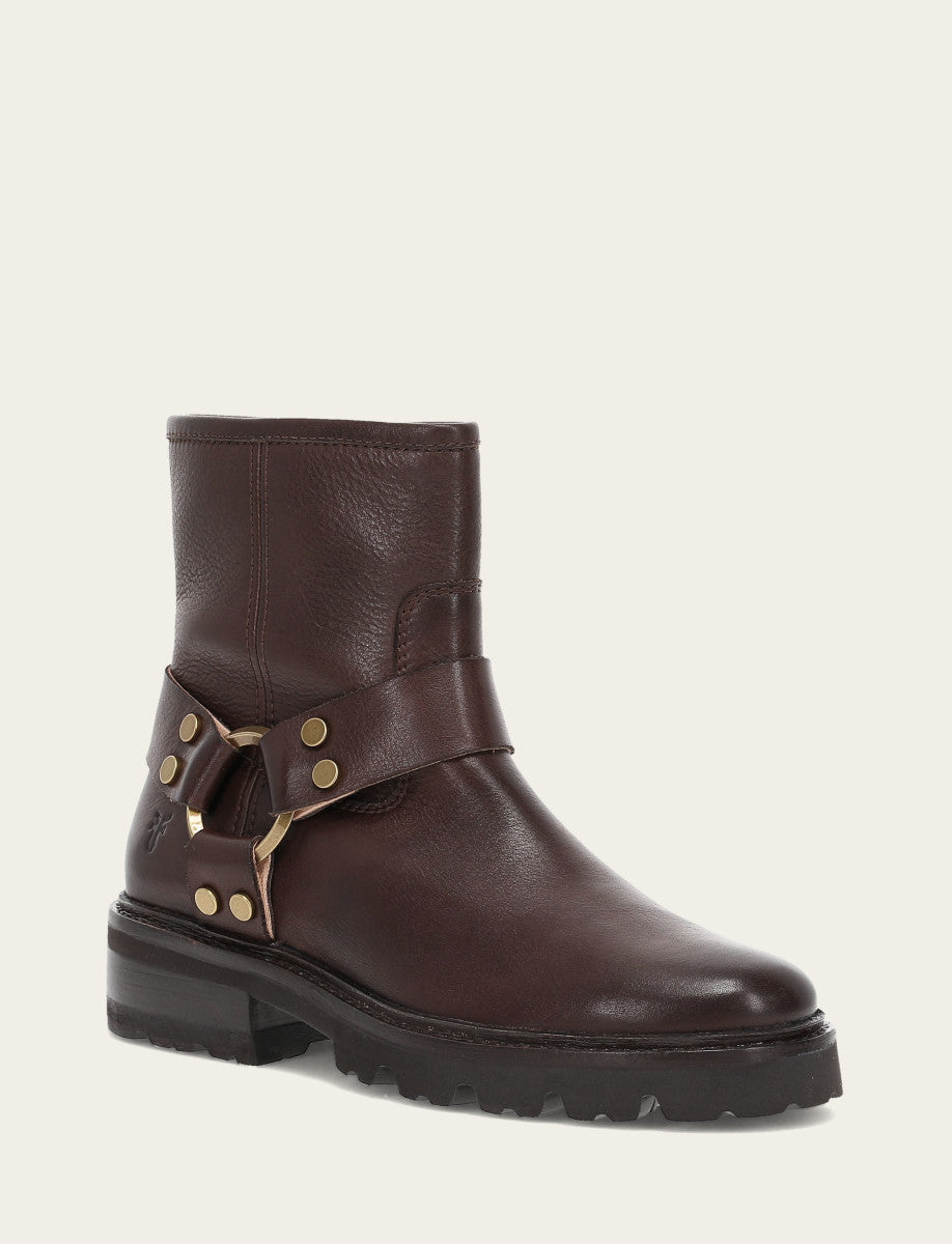 Frye Women's Chocolate Olivia Harness Short Booties Chocolate
