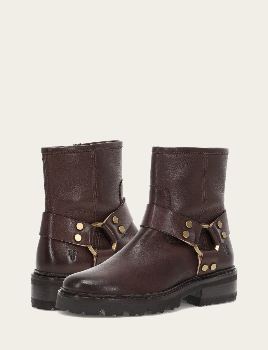 Frye Women's Chocolate Olivia Harness Short Booties Chocolate