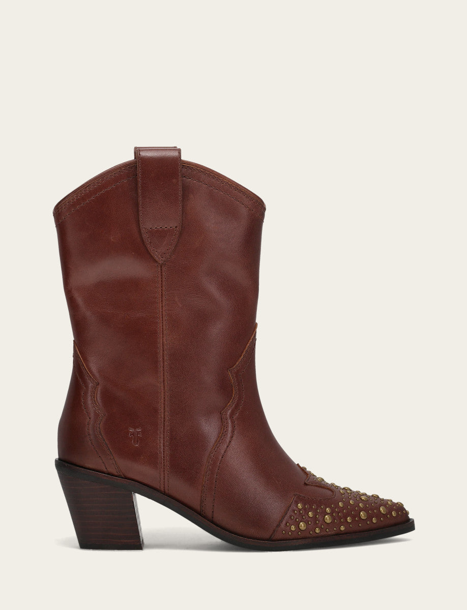 Frye Women's Saddle Sara Wingtip Stud Western Boots Saddle