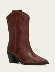 Frye Women's Saddle Sara Wingtip Stud Western Boots Saddle