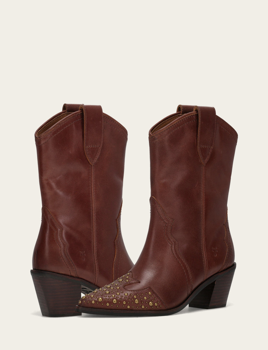 Frye Women's Saddle Sara Wingtip Stud Western Boots Saddle